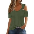 thumbnail image 2 of Up to 65% off Xunlbb Women's Fashion Clothing 2024 Women's Fashion Casual Solid Color Shoulder Leakage Short Sleeve Pullover Short Sleeve Top Womens Trendy Tops, S-2XL, 2 of 6