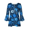 thumbnail image 4 of hxobax Daisy Floral Tunic Blouse Women's Summer Ruffle 3/4 Sleeve Tshirts V Neck Button Shirts Tops, 4 of 5