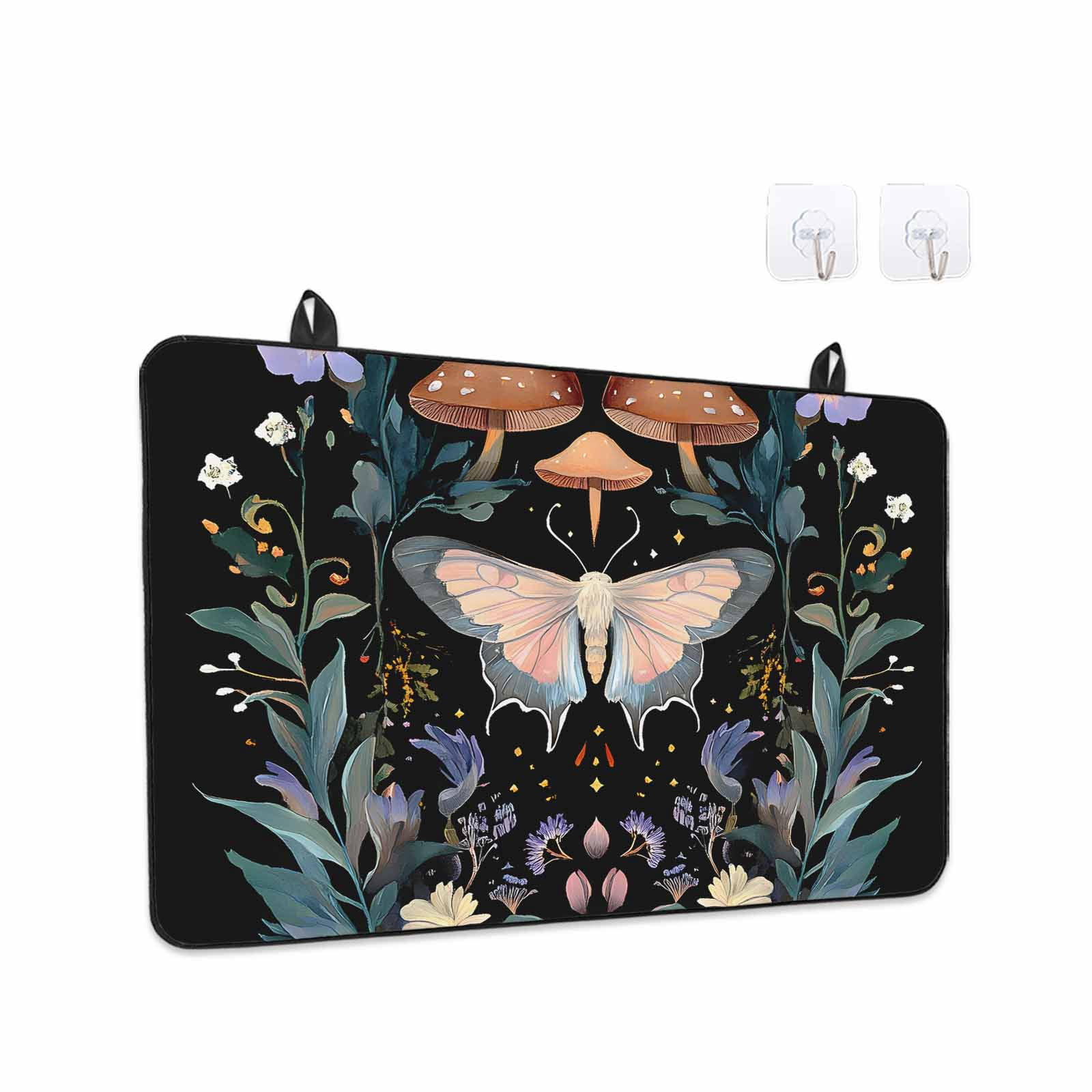 Black Butterfly Spring Stove Top Cover for Electric Stove, Heat-proof & Non Slip Glass Top Stove Cover Protector, Summer Botanical Watercolor Kitchen Flat Cooktop Rubber Mat 24x21 Inches