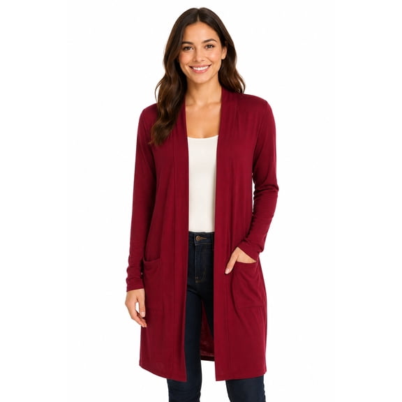 Women's Casual Open Front Basic Long Sleeves Side Pockets Solid Cardigan