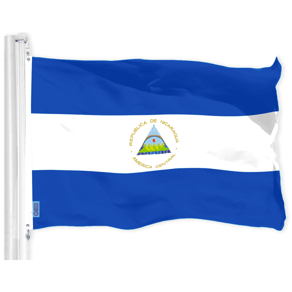 G128 Nicaragua Flag, 3x5 ft, LiteWeave Printed 150D Polyester, Vibrant Color Brass Grommets, Outdoor