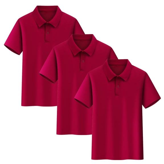 Khunlpohl 3Pack Set Kids’Cotton Collared Short Sleeve Button down Shirt Solid Color School Uniform Sports Tops