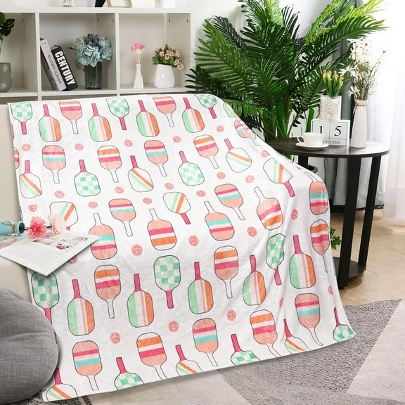 Pickleball Blanket Gifts for Boys Girls, White Pickleball Lovers Throw Blanket Super Soft Lightweight Travel Bed Sofa Blankets for Sport Fans Kids Adults Player Coach, 50 x 60 Inch