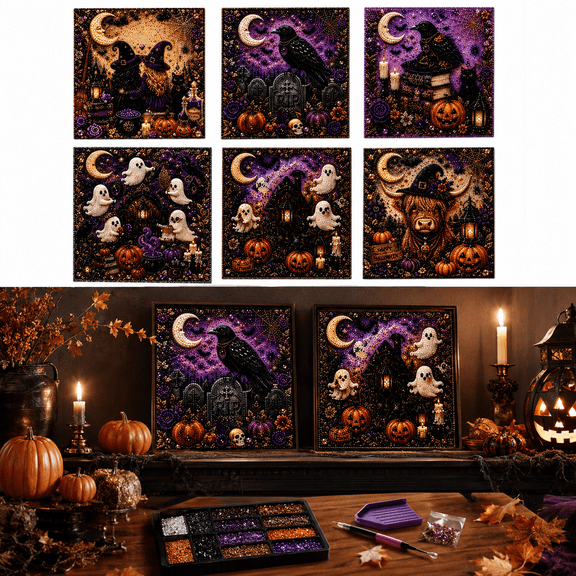 Halloween Pearl Art DIY Kit for Adults, Pearl Diamond Art Craft Kit, Halloween Ghost Pumpkin Bead Painting Kit, Fall Home Wall Decoration A
