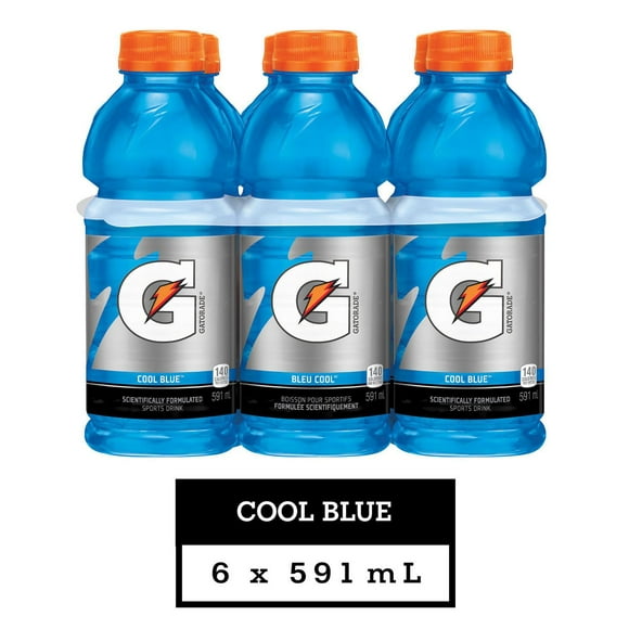 Boisson pour sportifs Gatorade Bleu cool, bouteilles de 591 mL, emballage de 6 bouteilles 6x591mL