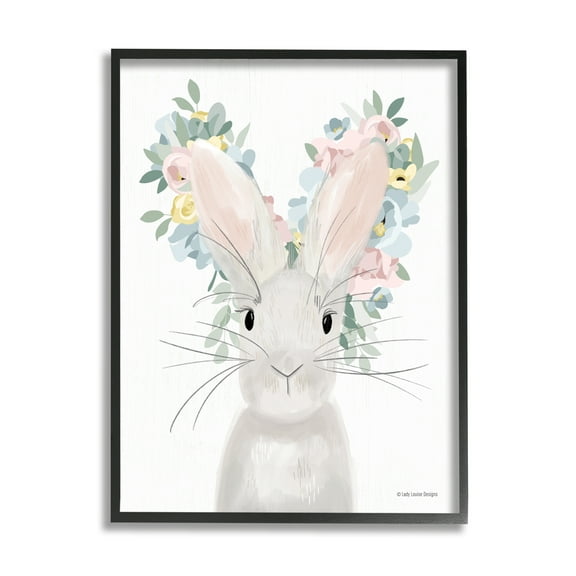 Stupell Floral Bunny Rabbit Blossoms Animals & Insects Painting Black Framed Art Print Wall Art