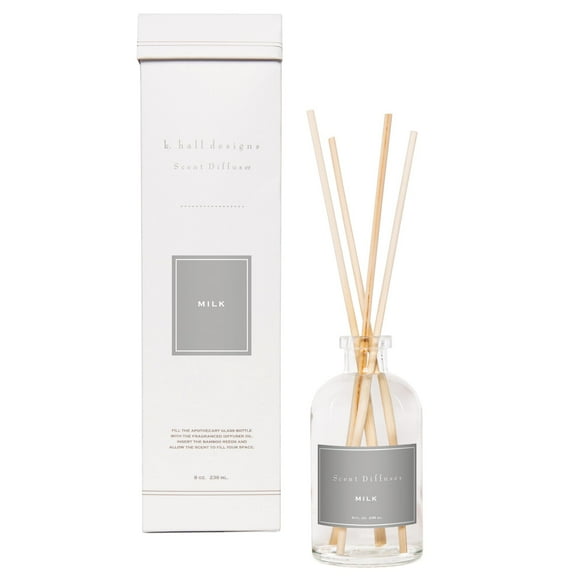 K.Hall Designs Milk Scent Boxed Diffuser Kit Creamy-Sweet Scent With Coconut & Vanilla Reed Diffuser Set For Home Long Lasting Aroma Diffuser Refillable 8 Fl Oz
