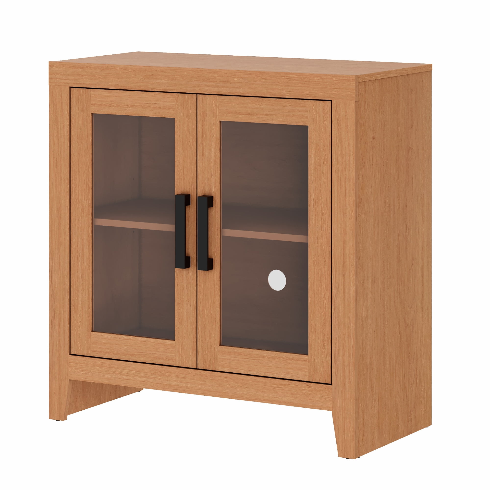 WAMPAT Modern Farmhouse TV Stand up to 40"TV, Entertainment Center with Tempered Glass Doors & Adjustable Shelves, Mocha