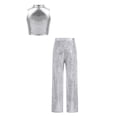 thumbnail image 4 of inlzdz Girls Hip Hop Street Dance Outfit Set Metallic Crop Tops with Sequins Pants Party Club Streetwear Silver 10, 4 of 5