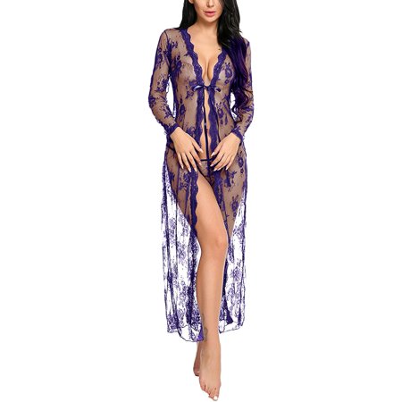 

LOMON Lingerie for Women Sexy Long Lace Dress Sheer Gown See Through Kimono Robe