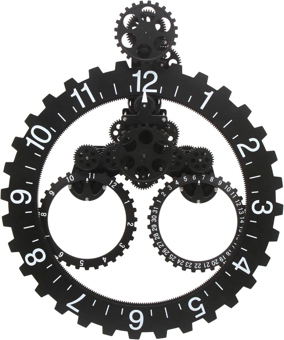 MONIPA Modern Gear Large Mechanical Wall Clock Art Rotary Blac Battery