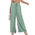 thumbnail image 1 of Pantalones de mujer Pierna ancha Cordón Cintura alta Color puro Transpirable Pantalones largos sueltos Verde XXL, 1 of 5