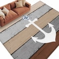 thumbnail image 2 of Ocean Ship Anchors Washable Living Room Rugs 5'x7', Brown Grey Gradient Wood Stripes Texture Low Pile Throw Large Area Rugs Non-Slip Sturdy Edge Binding Carpet for Dining Room Bedside Kitchen, 2 of 9
