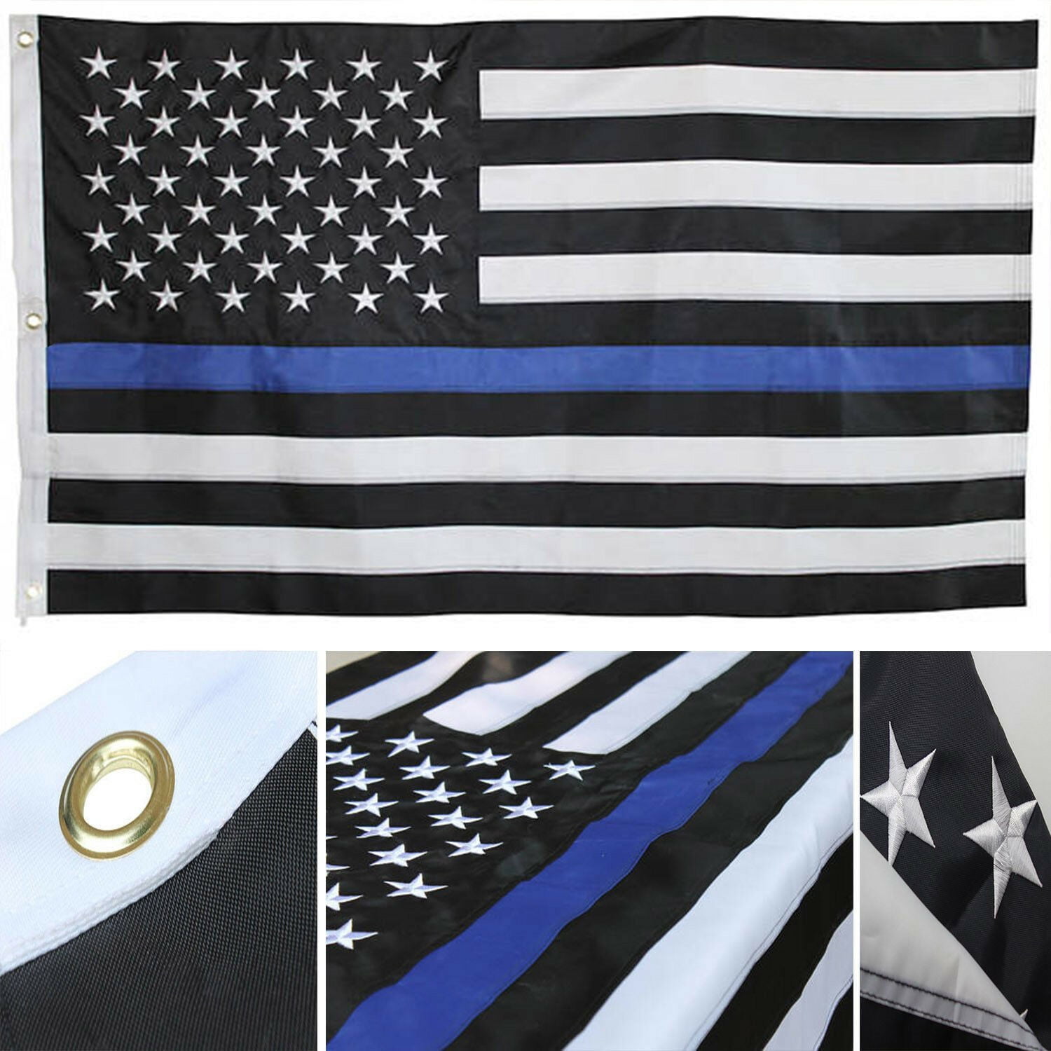 5x8 Embroidered USA Police Thin Blue Line Military Grade Nylon 5'x8