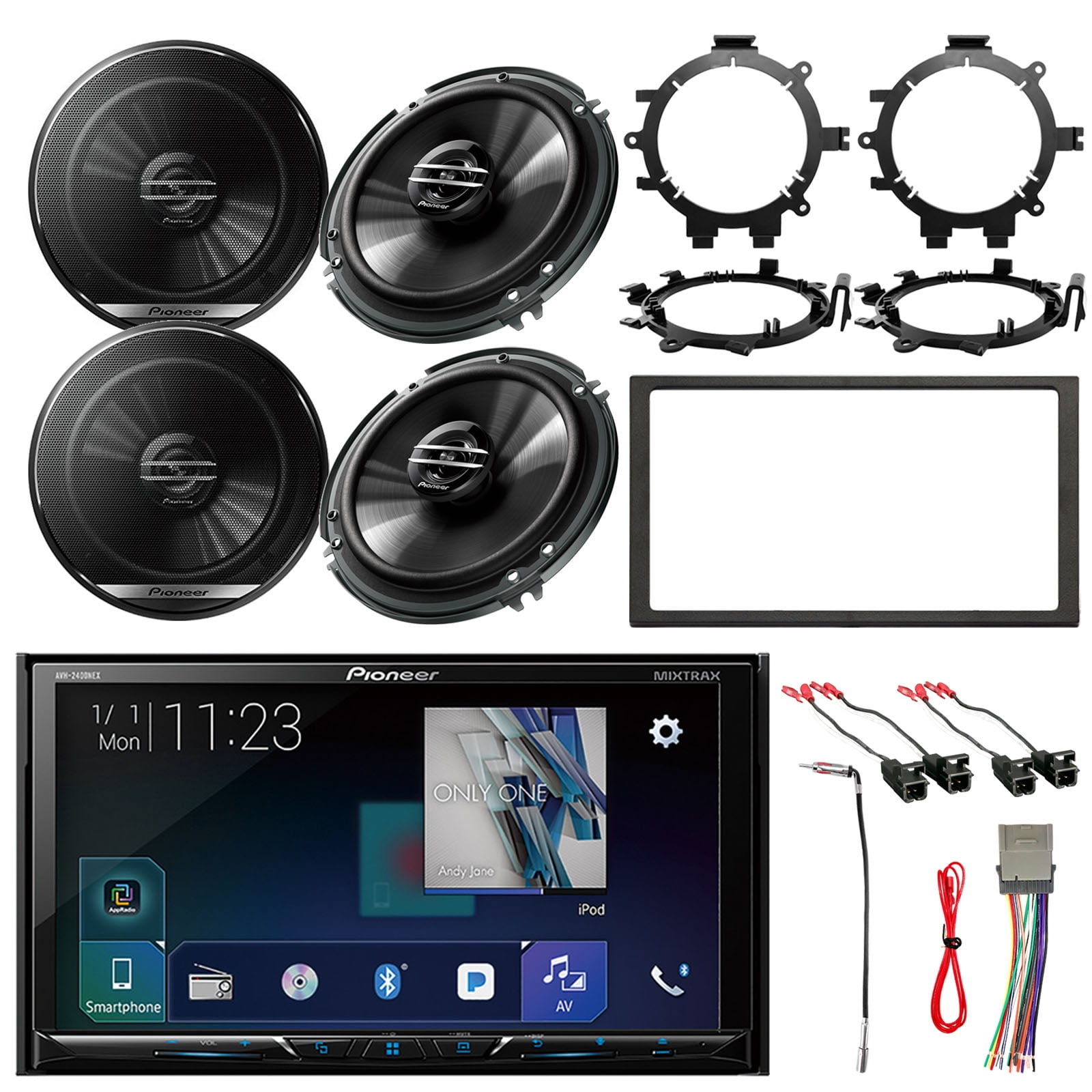 orkest knoflook een Pioneer 7" Double DIN Android Auto Apple CarPlay DVD/CD Receiver, 4x Pioneer  6.5" 2-Way Speakers, Double DIN Dash Kit for Select 1994-2012 GM Vehicles,  Wiring Harness, Antenna Adapter,Speaker Adapters - Walmart.com