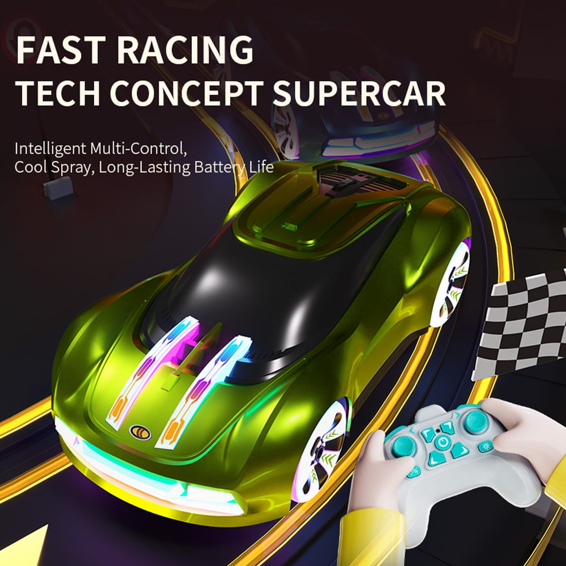 Q206 New Energy Concept RC Car, Smart Spray Light Sports Car Toy with 3.7V 1200mAh Battery, 2.4G Remote Control , Music & LED Effects – For Adults