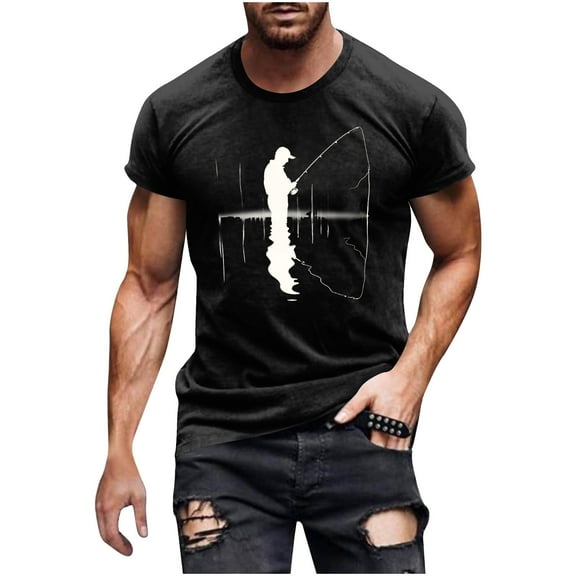 Dagegui Under $15 Men's Outdoor T-Shirts Funny Fishing Graphic Short Sleeve Big and Tall Running Athletic T Shirt Soft Comfy Summer Tees Black M