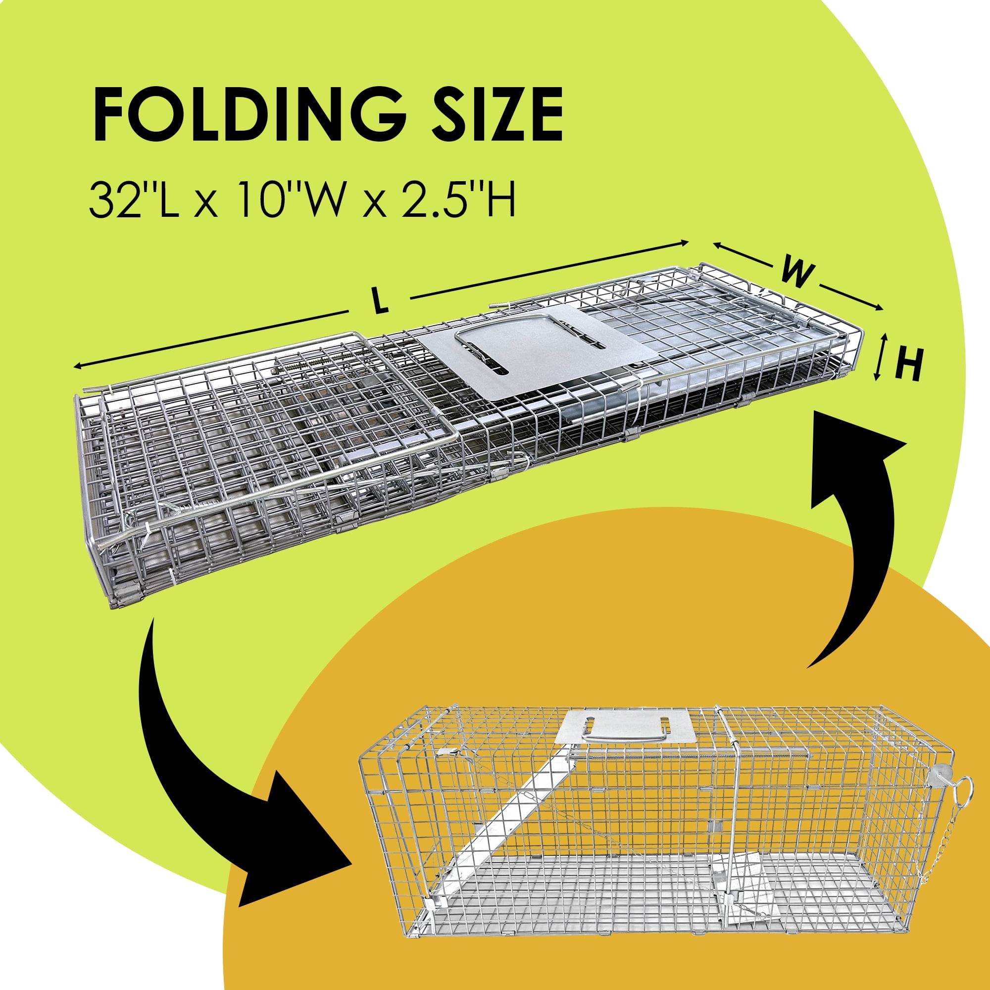 Collapsible Animal Trap Cage 32"x12"x10" Humane Catch and Release Steel Cage Foldable