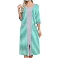 thumbnail image 1 of FAIWAD Robe à Fermeture Éclair pour Femmes, Manches 3/4, Robe de Détente à Rayures, Peignoir Léger, Nuisette Pleine Longueur avec Poches, 1 of 9