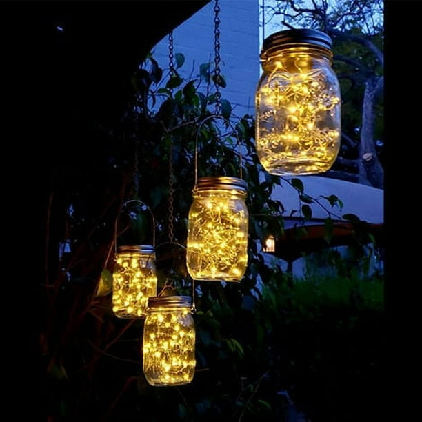 Luces solares para exteriores Laklulu, paquete de 4, 30 luces LED en frasco de vidrio, alimentadas por energía solar, luces colgantes impermeables para patio, porche, jardín, terraza, balcón, césped,