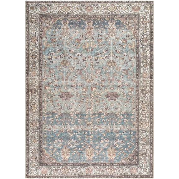 BoutiqueRugs Bahram Traditional Area Rug - Machine Washable - Pale Blue, Teal, Cream - 2' x 2'11"