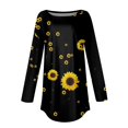thumbnail image 3 of lcziwo Blouse à Manches Longues pour Femmes Col Rond Formel Imprimé Tournesol Chandails en Molleton Basiques Décontractés Cache-Ventre Pull Tunique Offres Éclair Noir, 3 of 4
