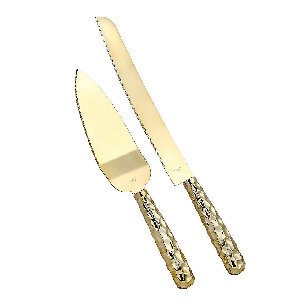Gold Hammered Design Cake Knife and Server Set by Fashioncraft