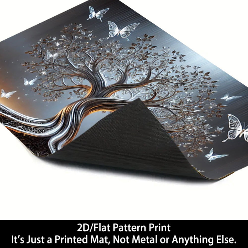 1 2D/flat stove cover protection pad, silver-brown crystal butterfly decorative tree pattern design, 28.3x20.5 inches (72×52cm), easy to clean, perfectly suitable for any kitchen, washing machine, dr
