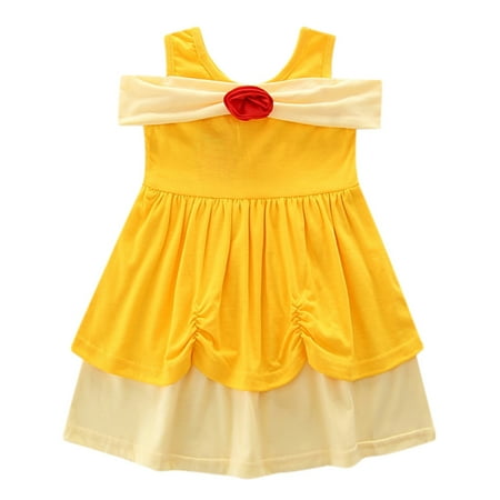 

gvdentm Flower Girl Dress Girls Dress Kids Summer Sleeveless Dresses Birthday Sundress Swing Outfit Yellow 110