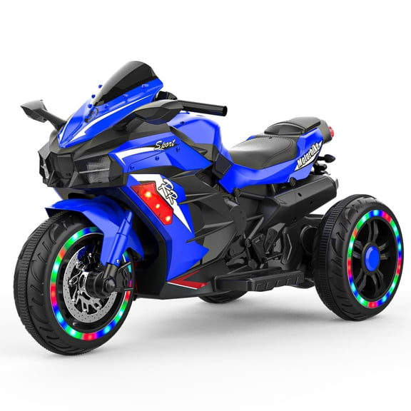 12V Electric Motorcycle for Kids 3-5 Years Old, 4 MPH Top Speed, LED Lights, Bluetooth Music, Battery Powered, Blue