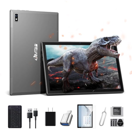 2024 Latest Tablet Quad-Core 10 College Android Tablet JIMTAB 4GB RAM 32GB ROM 512GB Expand Include Type C Adapter Keyboard Dual Speaker Dual Camera WiFi Bluetooth Google Certificated Tablet