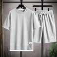 thumbnail image 4 of Hearthz Mens Short Sets 2 Piece Outfits Waffle Knit Men's Shirt and Shorts Set Athletic Short Sleeve Summer Tracksuits Casual Set Light Gray XL, 4 of 5