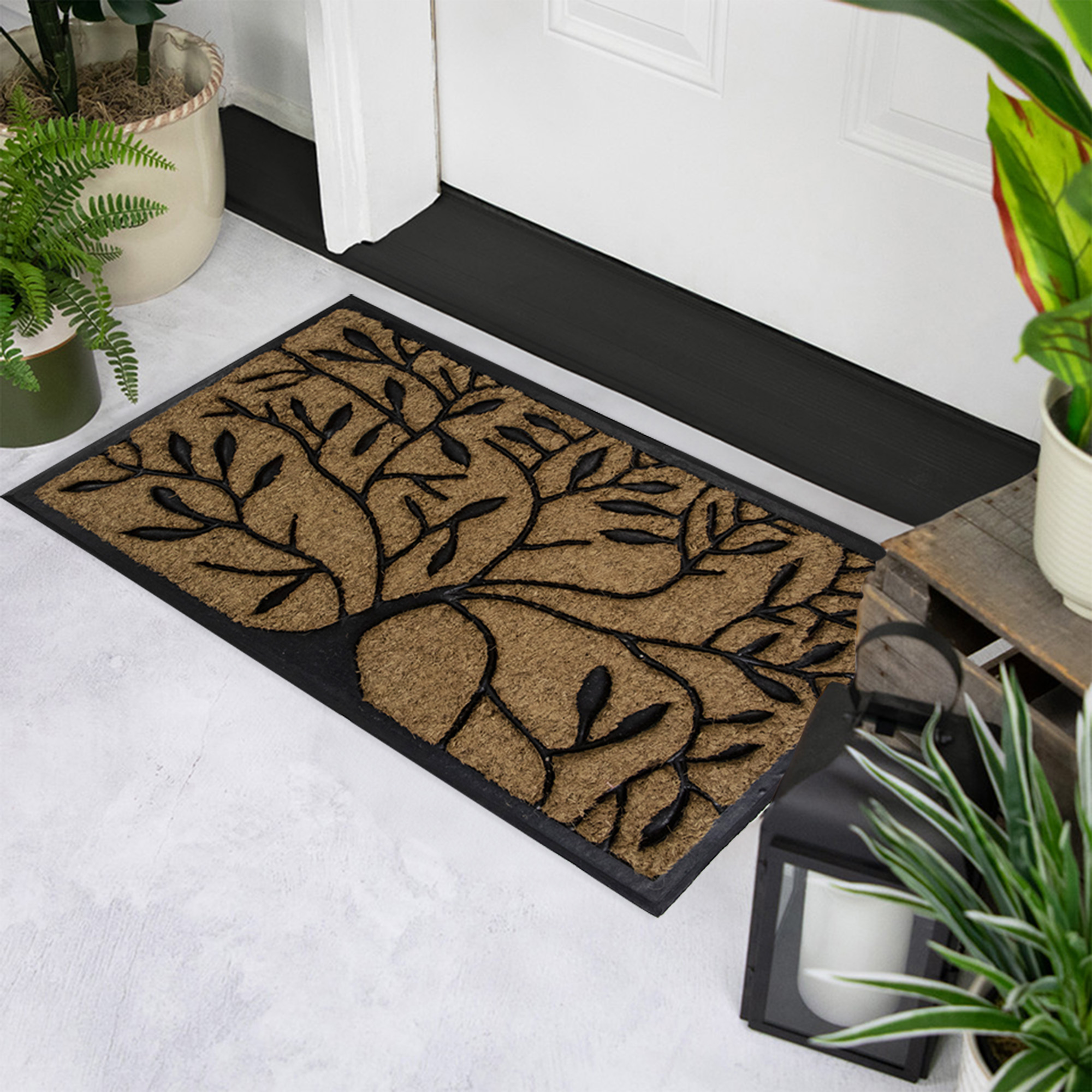 Decorative Black Rubber and Coir Outdoor Rectangular Door Mat 29.5" x 17.75"