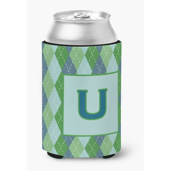 Letter U Initial Monogram - Blue Argoyle Can or Bottle Beverage Insulator Hugger