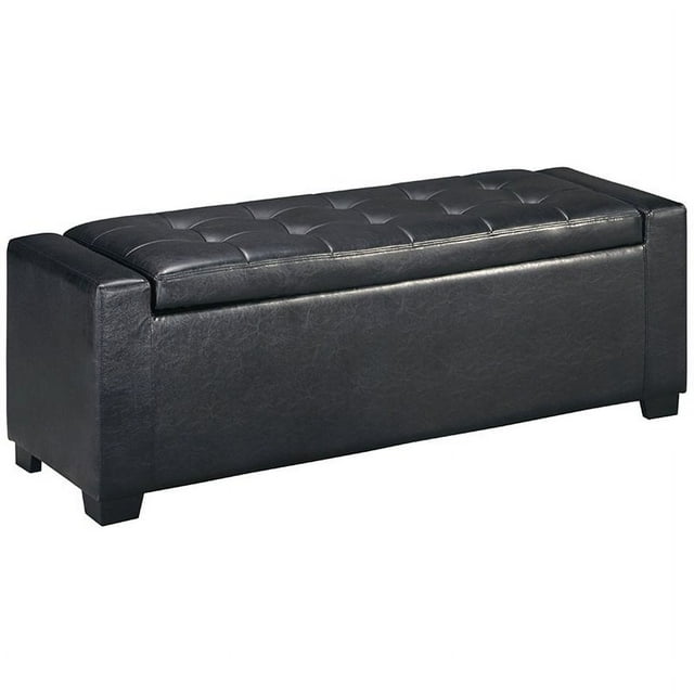 Bowery Hill Faux Leather Tufted Storage Bench in Black