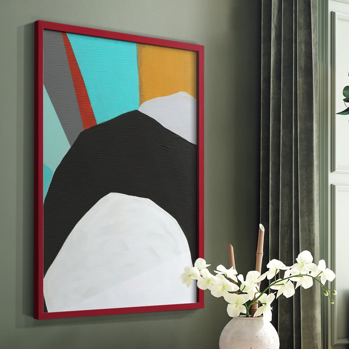 Graphica III Framed Print in Red Solid Wood Framed Print No Nail Hanging