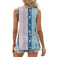 thumbnail image 5 of JTZGDY Tank Tops for Women Cute Summer Floral Print Sleeveless Ruched Pleated Keyhole Cutout Tunic Blouse Trendy Cozy Graphic Cami Shirts Light Blue#01 M, 5 of 7