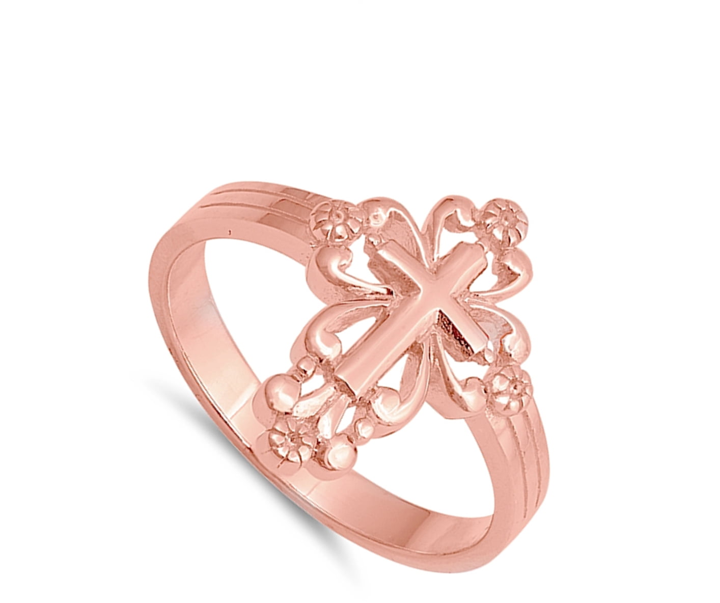 CHOOSE YOUR COLOR Rose Gold-Tone Victorian Style Cross Ring .925 Sterling Silver Band Female Size 10