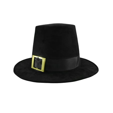 Deluxe Pilgrim Hat With Buckle Top Hat Costume, Black, One Size