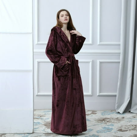 

Cntydi Pajamas for Women Gifts Womens Hooded Thicken Coral Fleece Robe Bathrobe Gown Pajamas Sleepwear Pocket