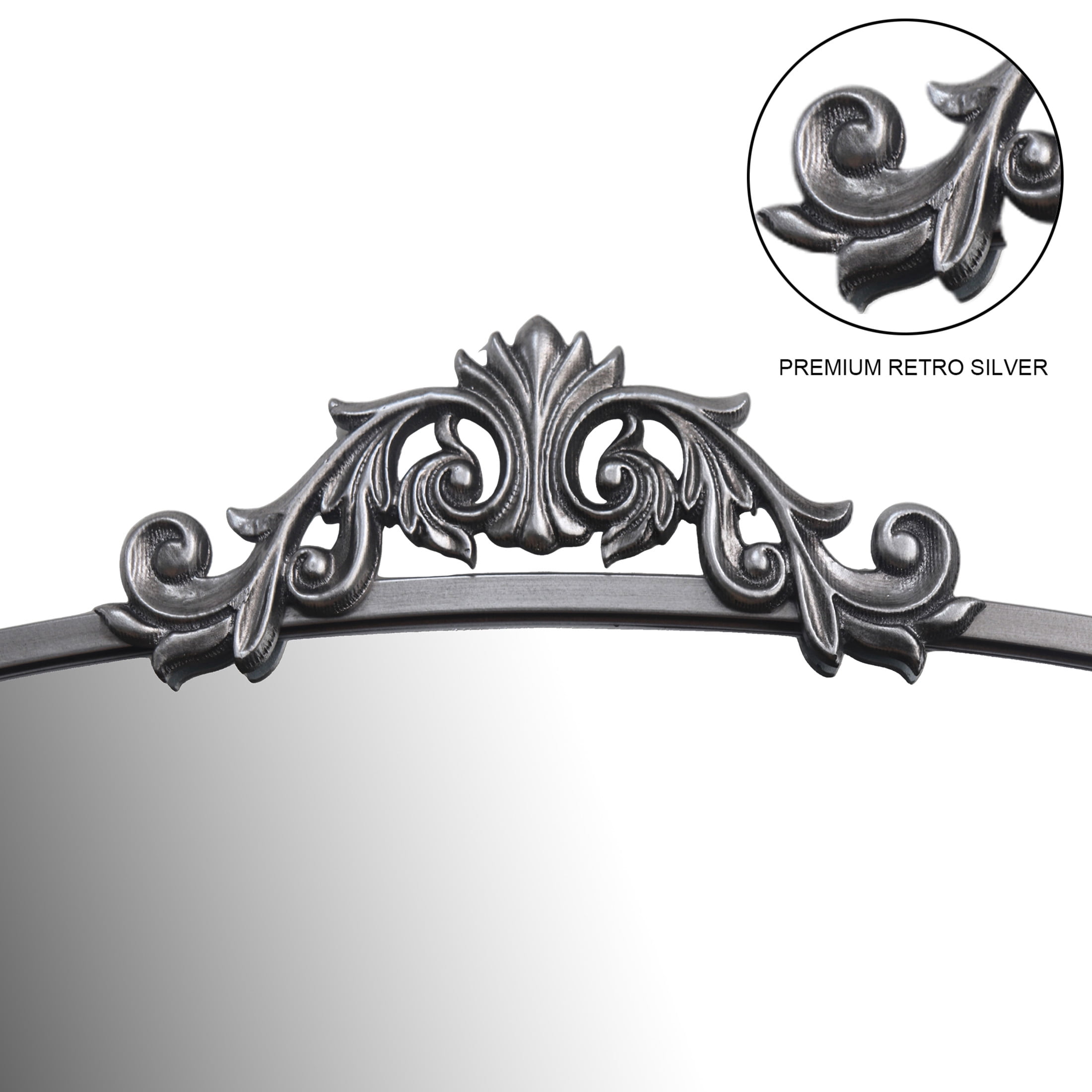Noble House 36" Vintage Ornate Arched Full Length Floor Mirror, Oversized Metal Frame Dressing Mirror, Antique Silver