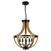 ACE-LIGHTS,5-Light Height Adjustable Modern Chandeliers with Vintage Geometric Wooden Frame(Bulbs Not Included),Farmhouse Light Fixture for Living Room,Dining Room,Bedroom,Kitchen,Office(Brown).