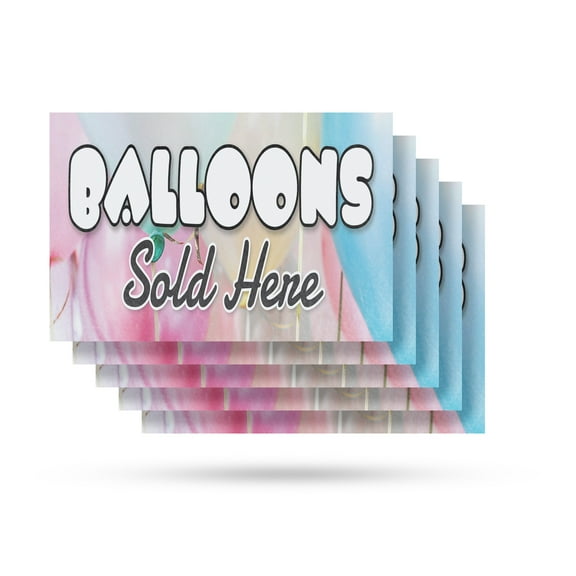 Balloons Sold Here Vinyl Decal 5 Pack of 18 Inch x 24 Inch Weatherproof Heavy-Duty Adhesive Backing | Party Supplies, Event Decorations, Durable Display | Made in USA