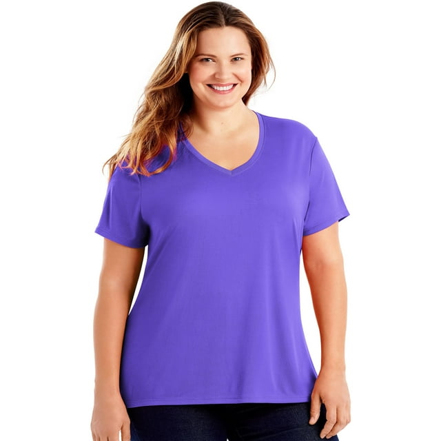 Just My Size Womens Cool DRI Short-Sleeve V-Neck Tee, 5X, Petal Purple