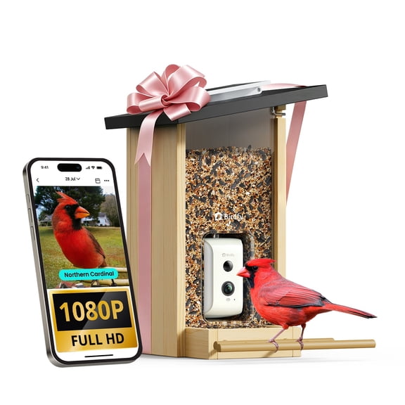 Birdfy Smart Bird Feeder with Camera, Bird Watching Camera with Solar Panel, AI Identify 6000  Species, Eco-friendly Wooden, Ideal Gift, Ebony