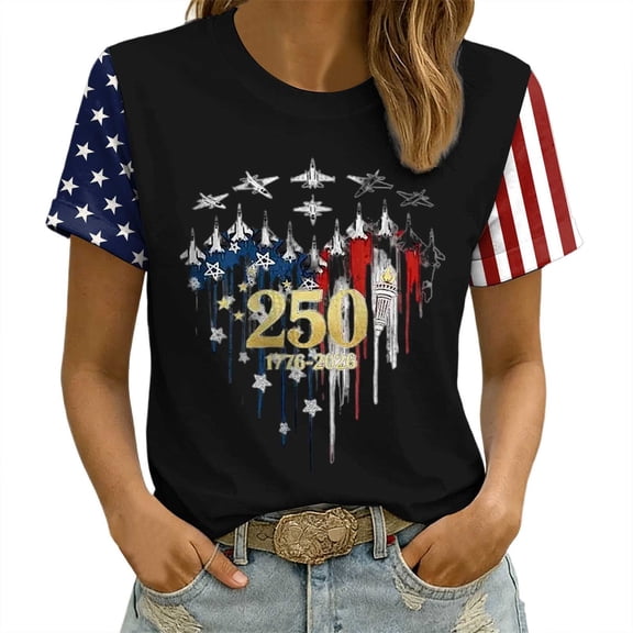 American Flag T Shirts Women 4th of July Patriotic USA Stars Graphic Short Sleeve Crewneck Tees 250th Birthday Independence Day Tops