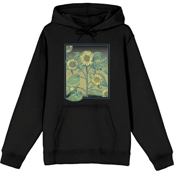 Natural World Sunflower Frame Adult Black Long Sleeve Hoodie-Large