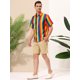 thumbnail image 4 of INSPIRE CHIC Camisa de verano con estampado de rayas arcoíris para hombre, camisas de manga corta con botones Multicolor Amarillo XL, 4 of 6