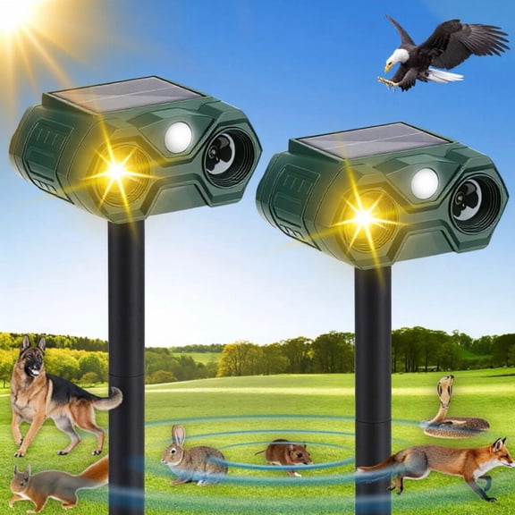 JahyElec Solar Ultrasonic Animal Repeller,2 Pack with Motion Sensor & Flashing Light for Gardens Farms and courtyards Outdoor Deterrent for Raccoons, Deer Squirrels Cats Skunks & Foxes
