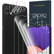 QHOHQ 3 Pack Screen Protector for Samsung Galaxy A22 5G (Not fit Galaxy A22 4G) with 3 Packs Camera Lens Protector,Tempered Glass Film,9H Hardness - HD - Anti-Scratch - 2.5D Edge - Easy Installation